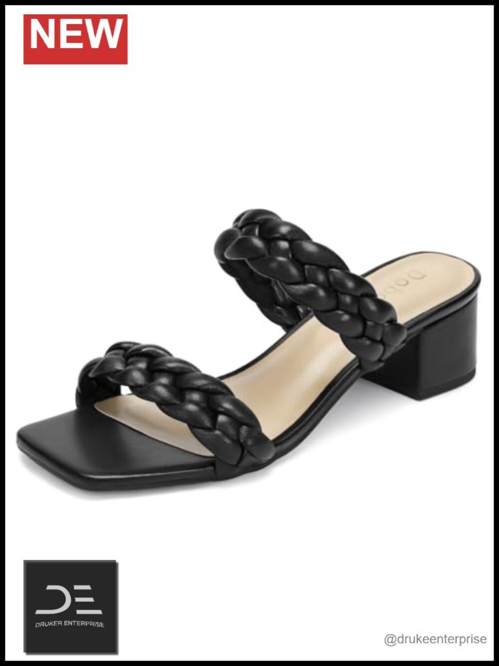 Wide Width Chunky Heels Women Braided Square Open Toe Sandals Faux Leather 2in